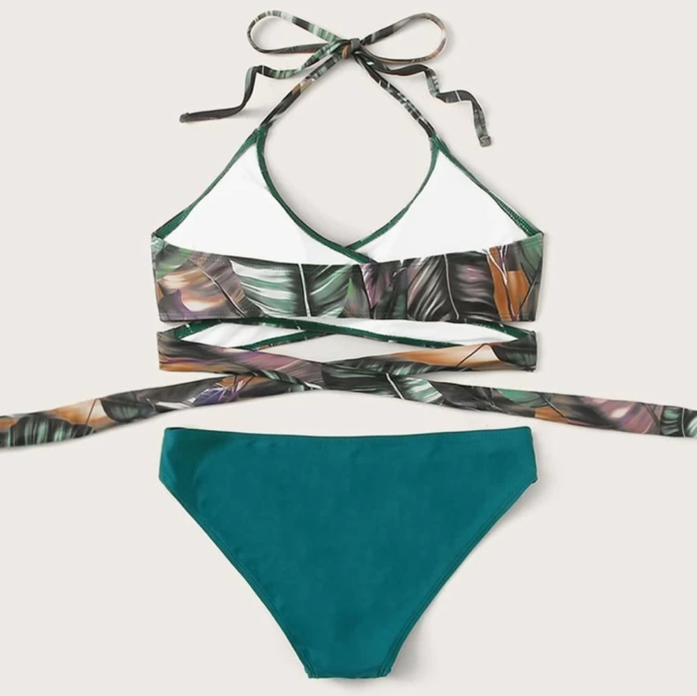 Tropical Criss Cross Halter Bikini Set - Picture 2 of 8